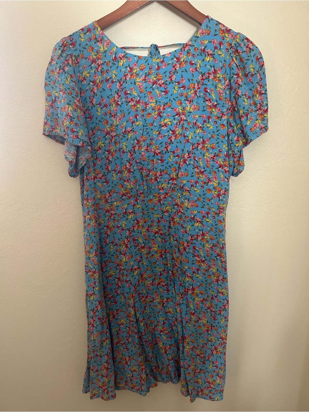 LOFT Blue Floral Sundress with Pink, Red & Yellow Blooms